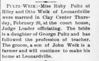 Ruby Pultz and Otto Weik Marriage