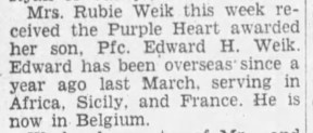 edward hugh weik purple heart wwii