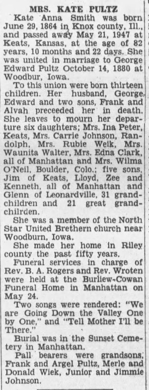 kate anna smith pultz obit