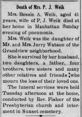 Bessie Alice Watson Weik Obit